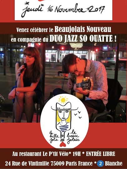 AFFICHE_So Ouatte jazz duet_concert Au P'tit Vélo paris 16 november 2017